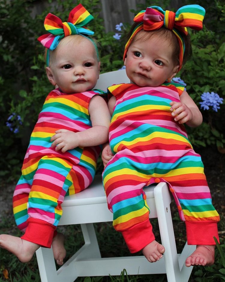  22" Soft Weighted Body,Cute Lifelike Handmade Silicone Reborn Twin Sisters Alva and Amy - Reborndollsshop.com®-Reborndollsshop®