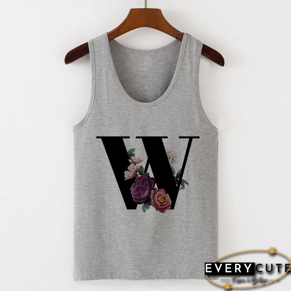 Summer Alphabet Print Camisole Sexy Tank Tops Vest Women Tee Shirt Sleeveless Gray Female