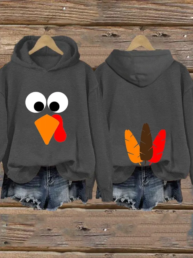 Women's Funny Turkey Thanksgiving Print Hooded Sweatshirt 