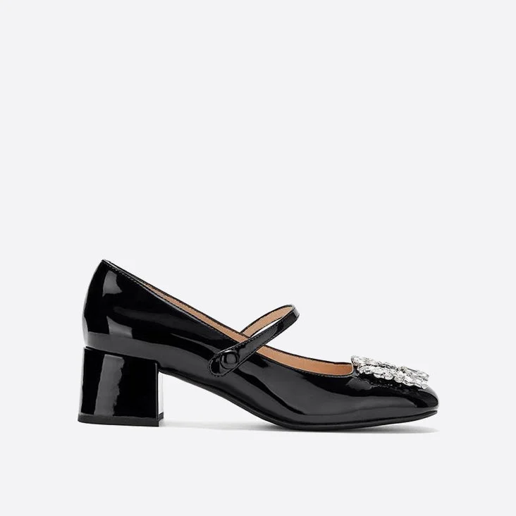 Cute & Sweet Crystal Square Heeled Mary Janes