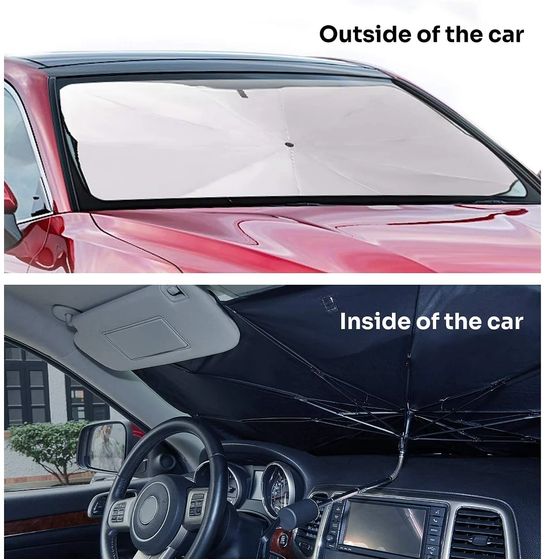 2023 Upgraded Design Foldable Car sunshade umbrella for windshield with 360&deg; Rotation Bendable Shaft（56''x 31''）
