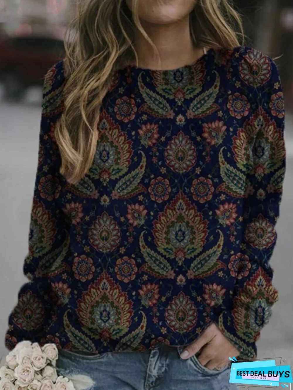 Casual Floral Long Sleeve Top