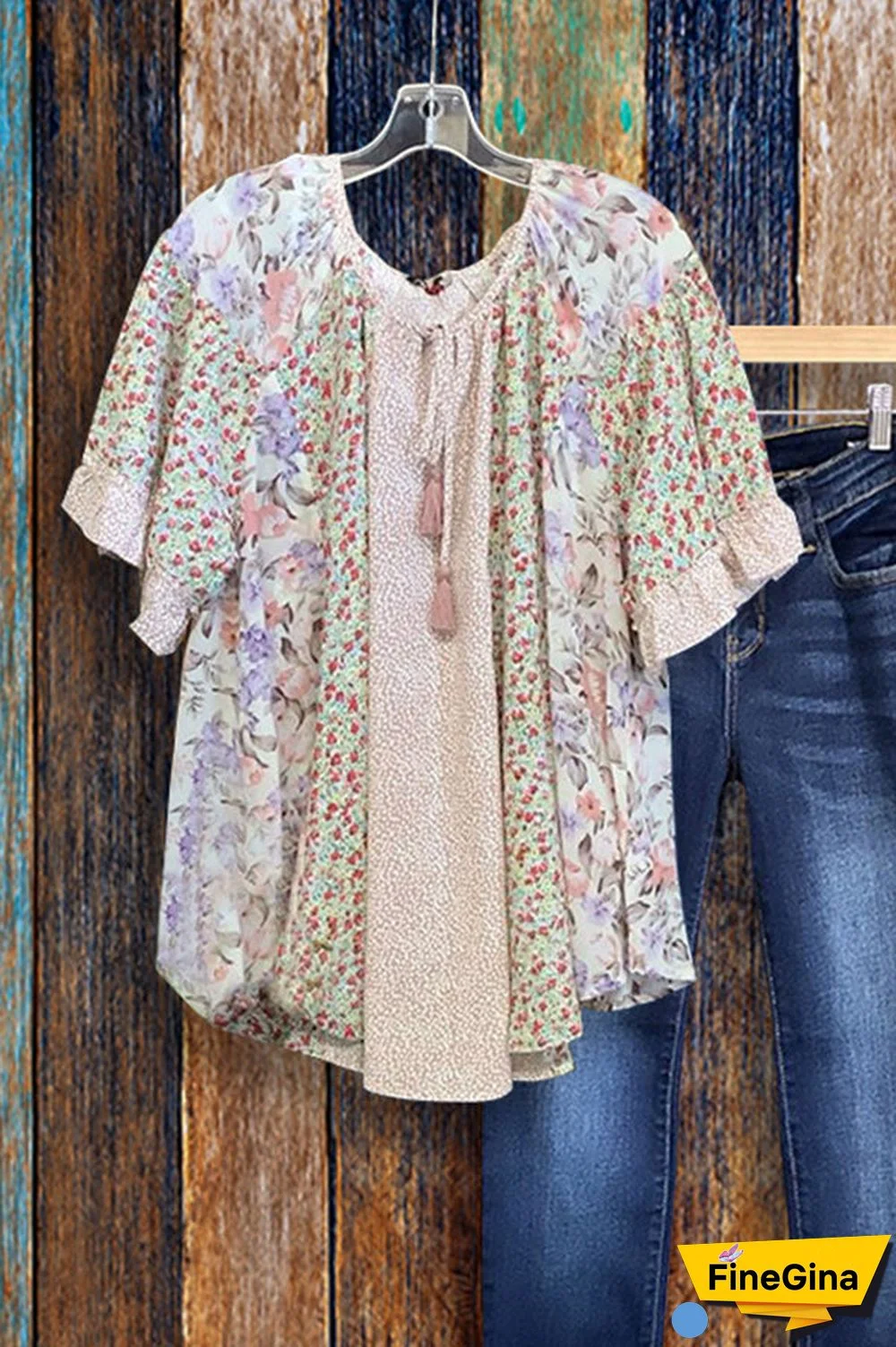 Mix Floral Ruffle Sleeve T-shirt