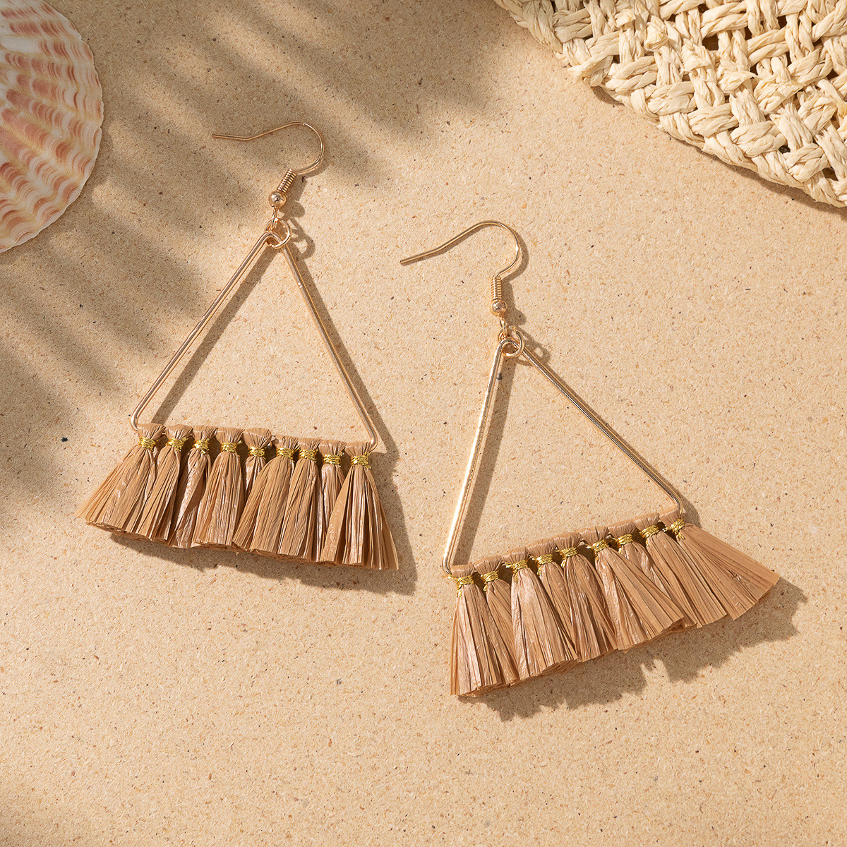 Women's Holiday Bohemian Style Raffia Braided Tassel Earrings
