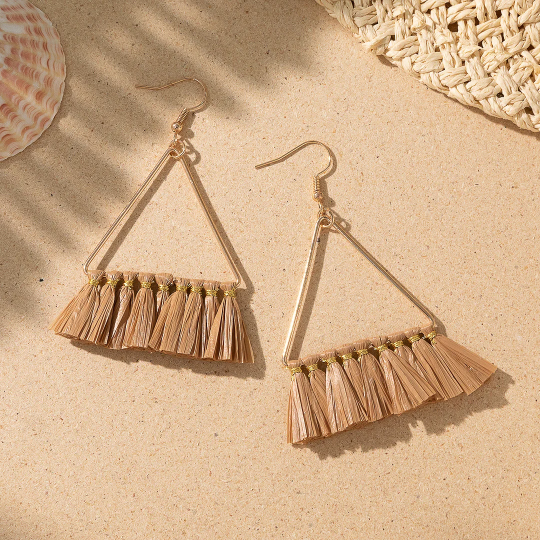 Women's Holiday Bohemian Style Raffia Braided Tassel Earrings