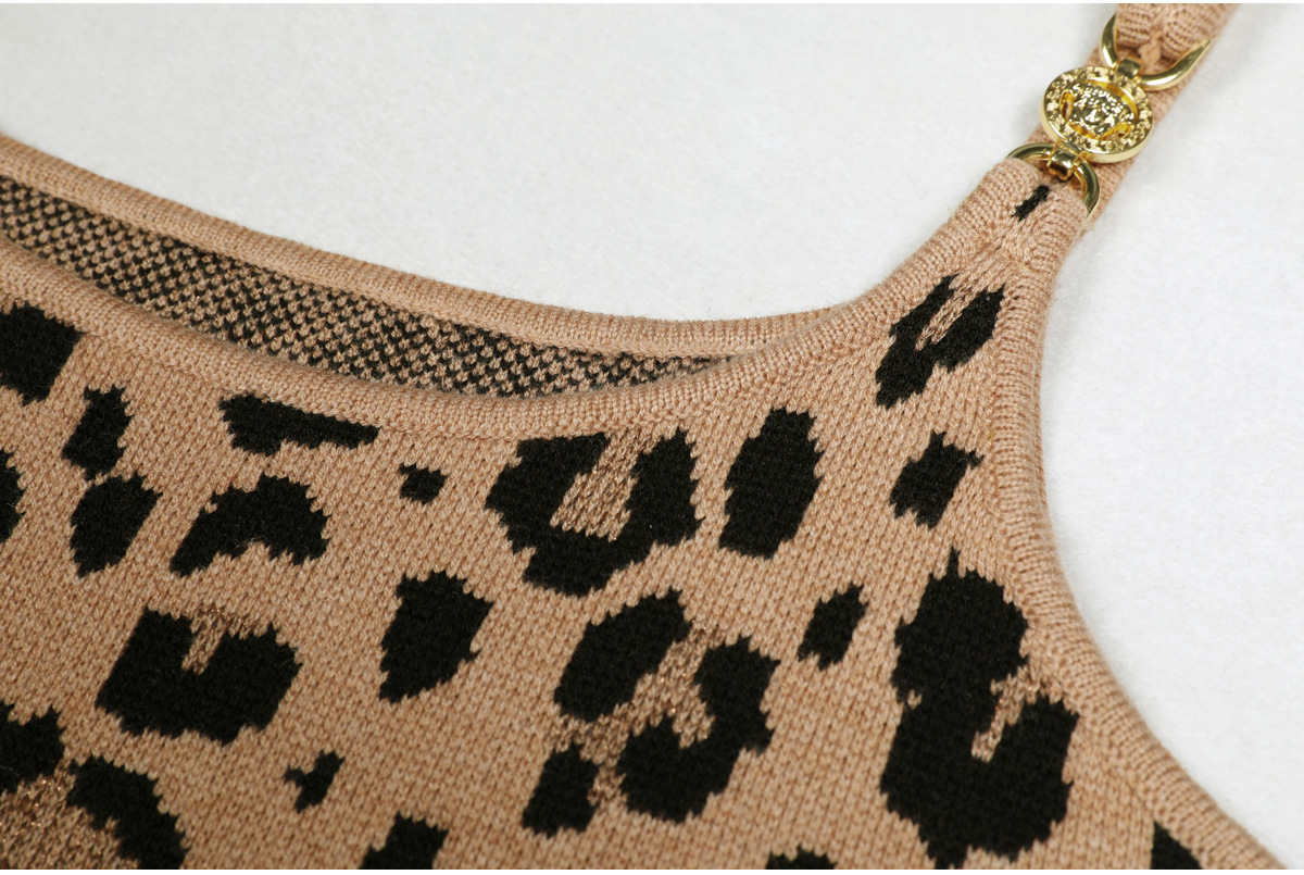 Summer Socialite Quality Leopard Print Fil Lumiere Weave Sleeveless Sling Dress