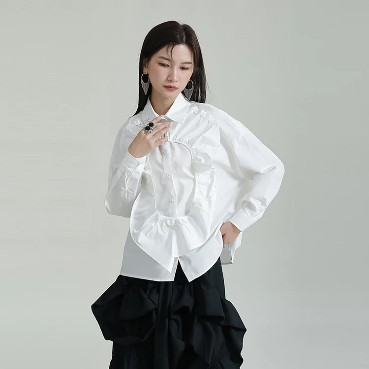 Irregular Splicing Long Sleeve Lapel Shirt - yankia