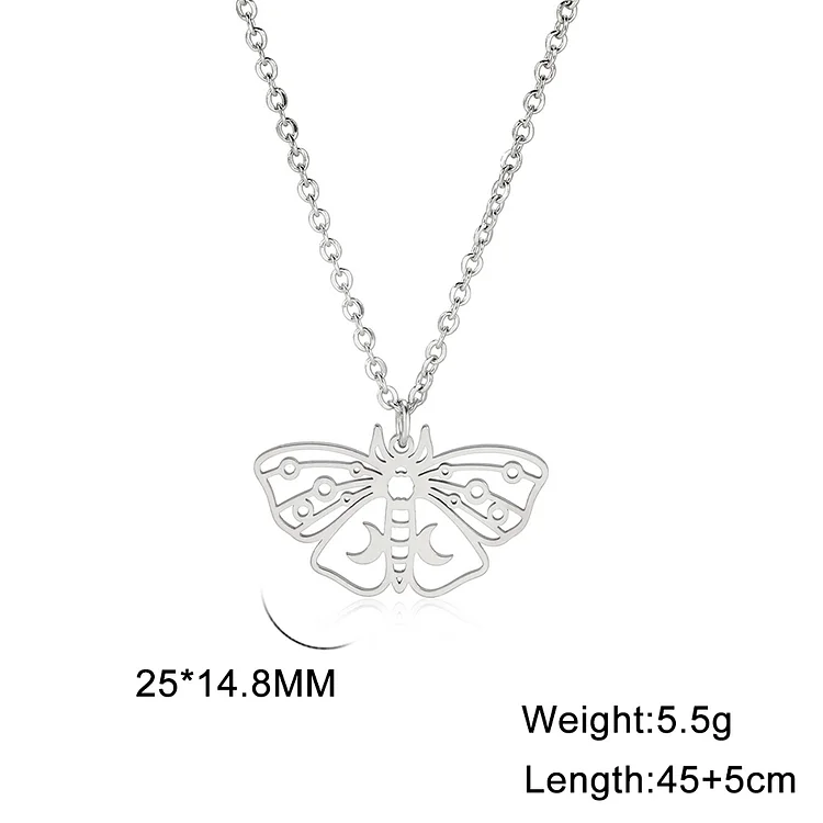 Vintage Moon Phase Luna Death Moth Pendant Necklaces for Women Stainless Steel Personality Gothic Butterfly Jewelry Gifts