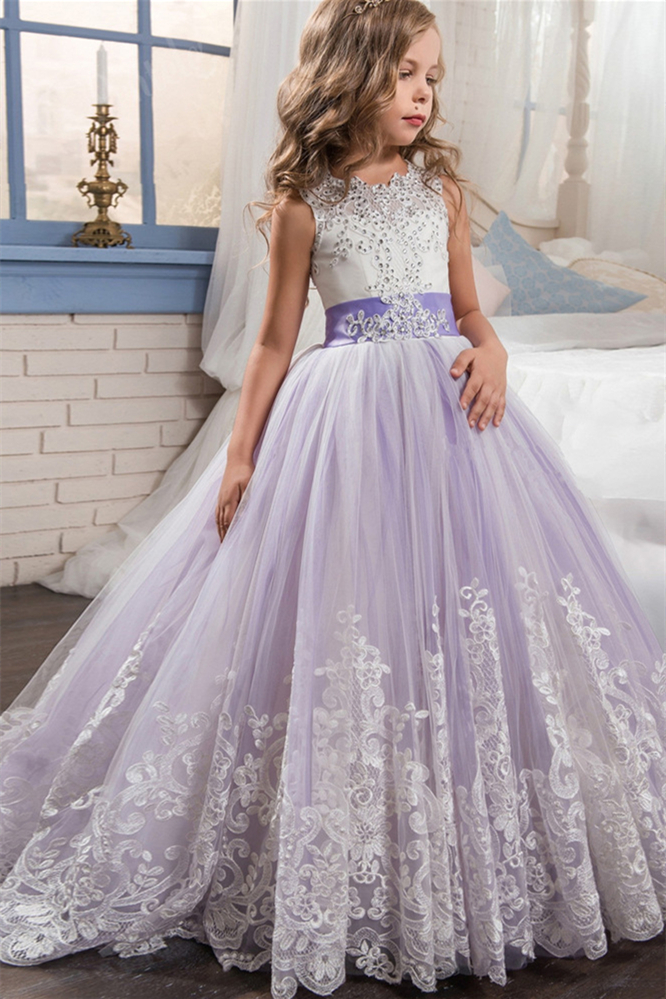 Lovely Lilac Tulle Princess Flower Girl Dress Sleeveless With Appliques Lace-up Bowknot - lulusllly