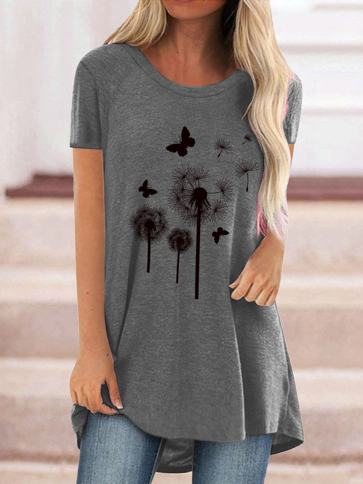 Women Half Sleeve V-neck Solid Color Dress