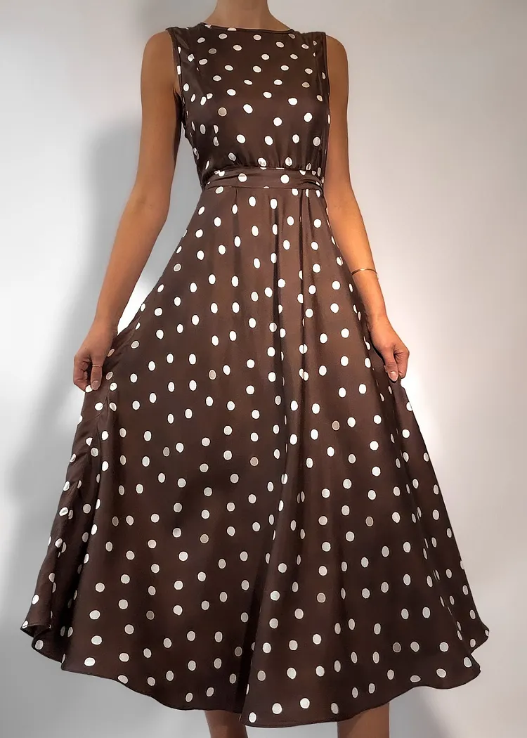Polo Silk Dress Chocolate Brown Polka Dot - PRE ORDER