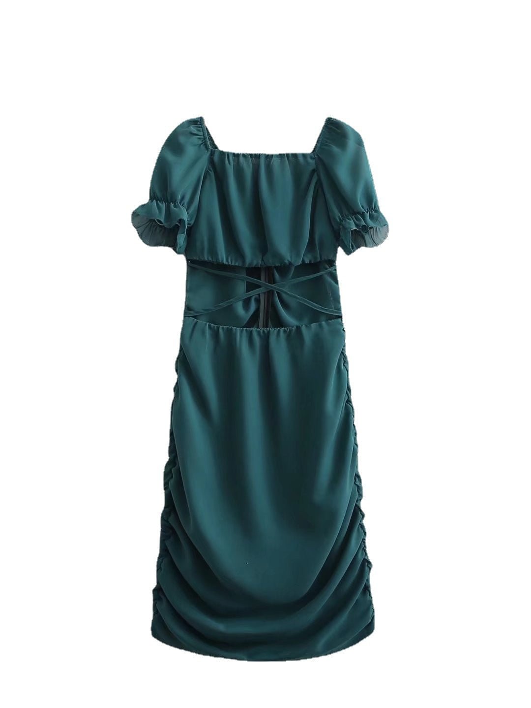 Spring Women's Clothing Green Chiffon Pleated Dress