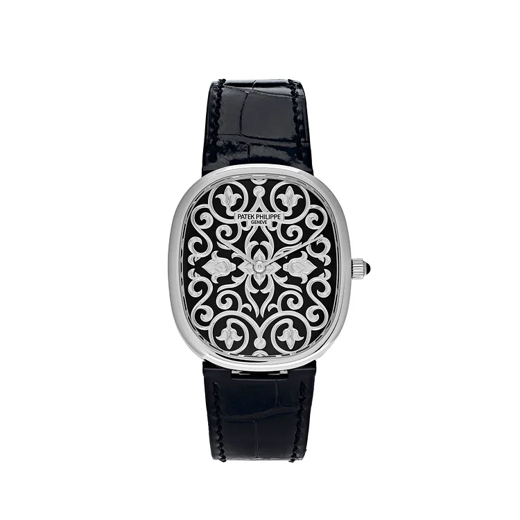 Patek Philippe Golden Ellipse White Gold Black Enamel Engraved Dial 5738/51G-001