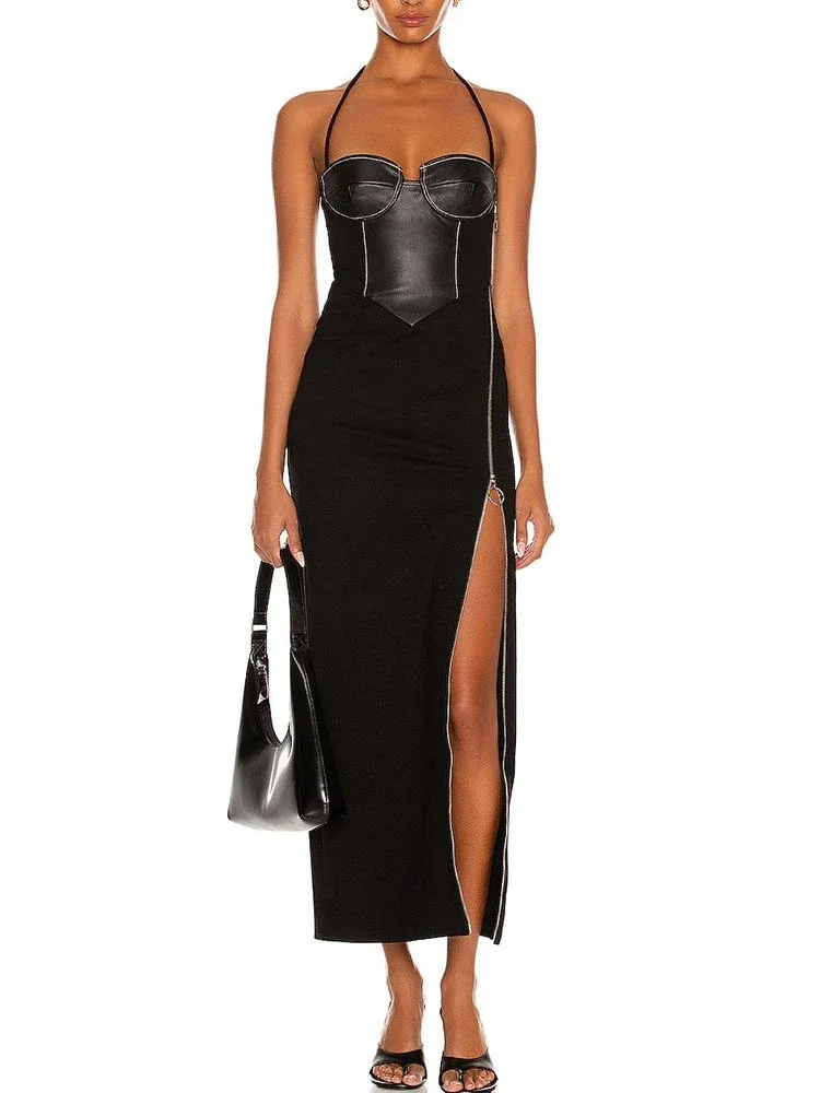Sling and tight-fitting stretch long evening dress-zachics