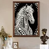 Horse Premium 5D Diamond Painting Kit Black & White Pearls painting Sparkling Special Shaped Diamond painting
