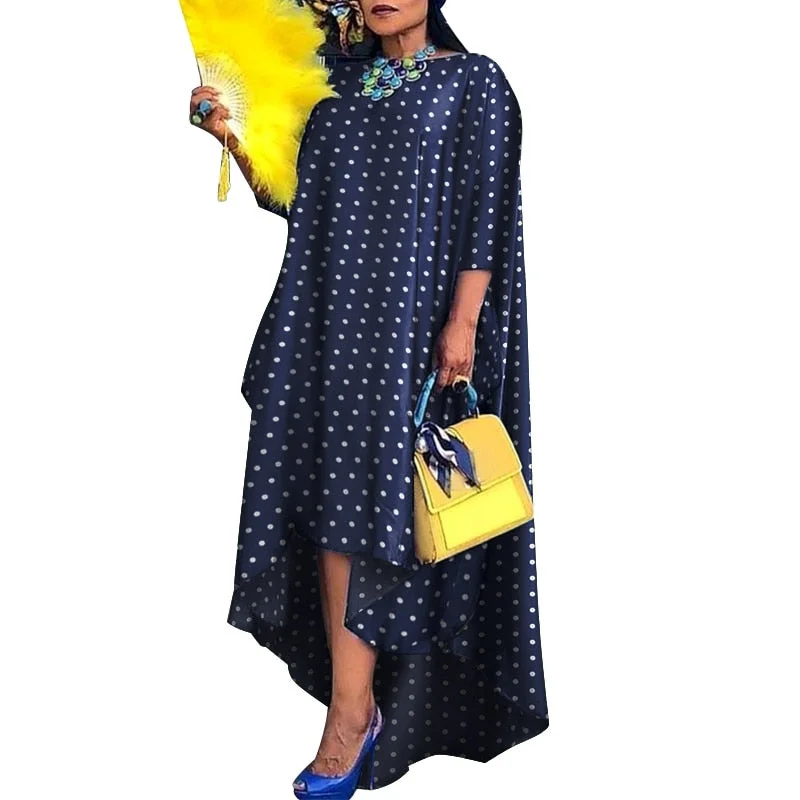 Women Casual 2/3 Sleeve Irregular Maxi Dress 2022 VONDA Robe Spring O Neck Asymmetrical Pleated Vestidos Elegant Long Sundress