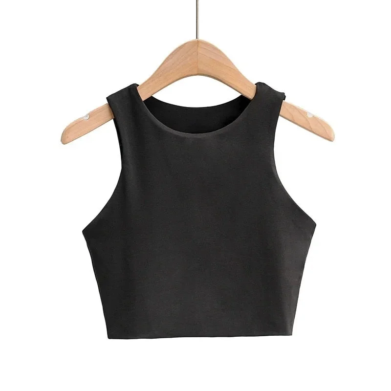 2022 Summer Fashion Women Sexy Slim Tops O-neck Sleeveless Double Nylon Ladies Good Quality Tank Tops 6 Colors