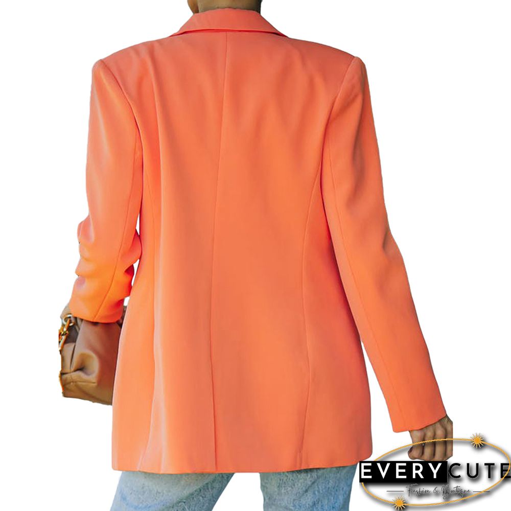 Orange Candy Button Lapel Collar Long Sleeve Blazer