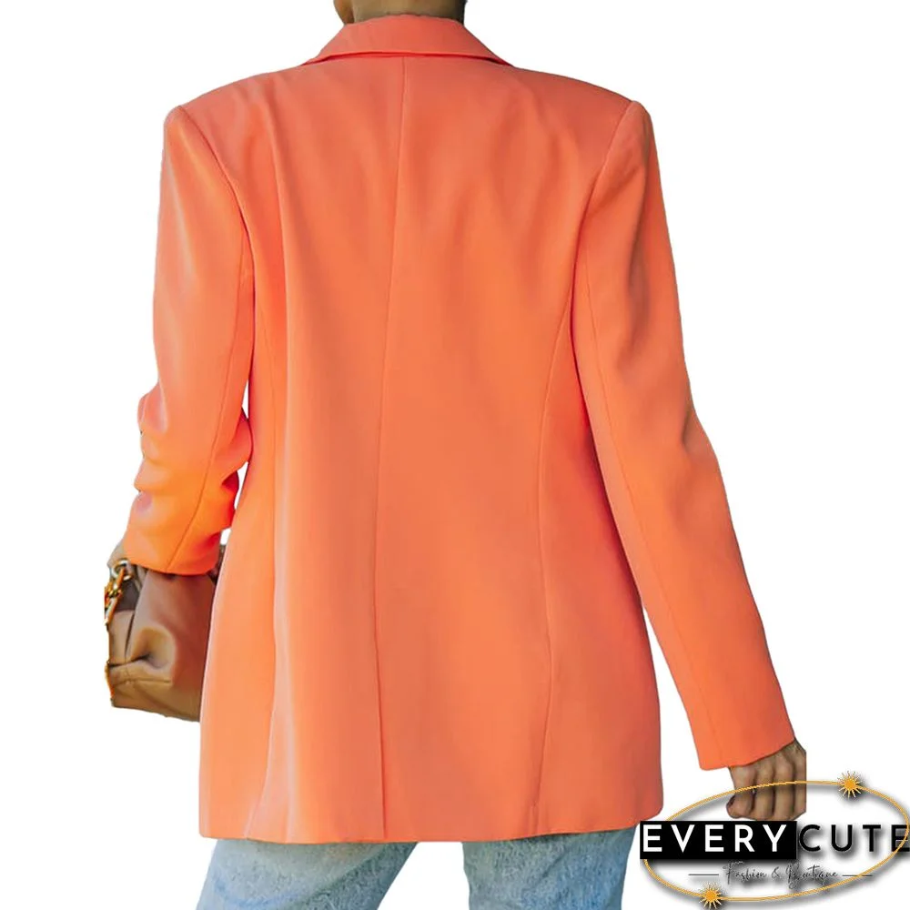 Orange Candy Button Lapel Collar Long Sleeve Blazer