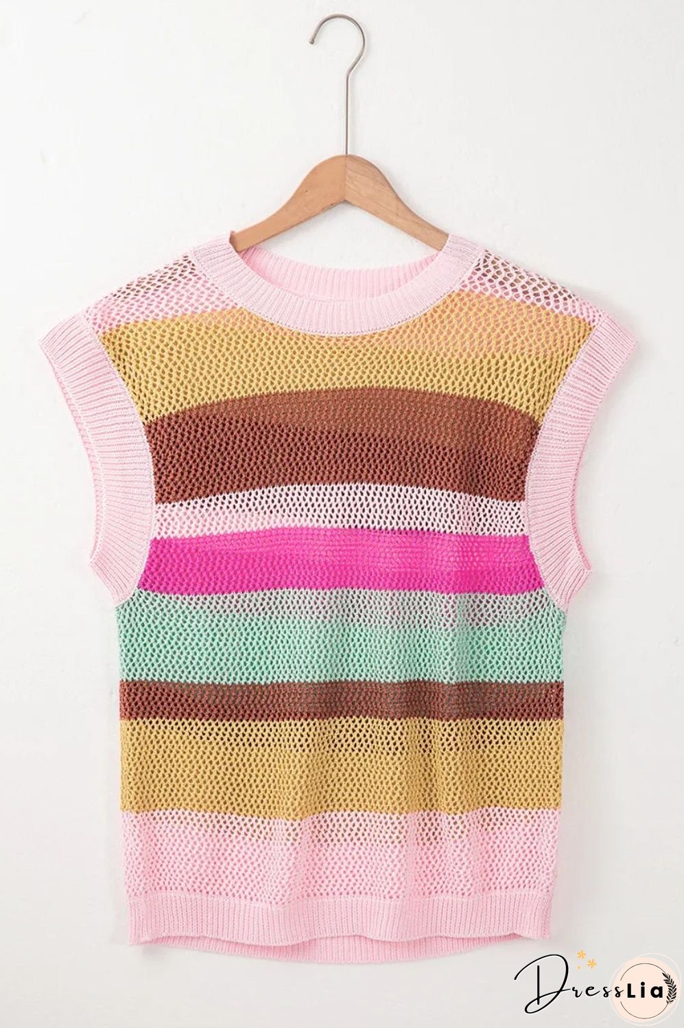 Color Block Round Neck Cap Sleeve Knit Top