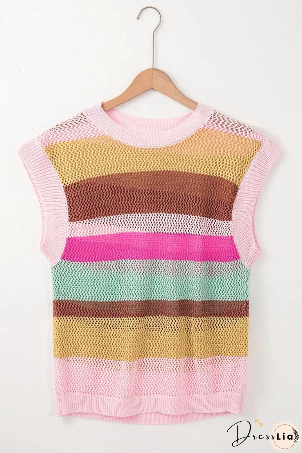 Color Block Round Neck Cap Sleeve Knit Top
