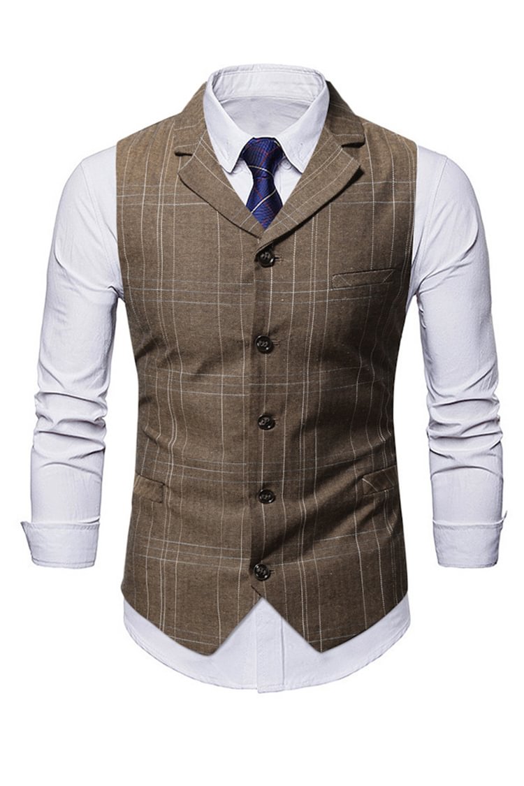 Tiboyz Men's Casual Check Suit Vest