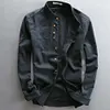 Gioiacombo&trade; Camicia da uomo a maniche lunghe in cotone e lino casual retr&ograve;