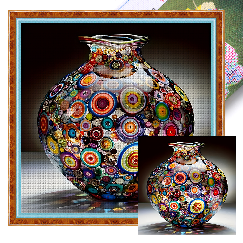 Colored Glass Vase Full 11CT Pre-stamped Canvas(50*50cm) Cross Stitch