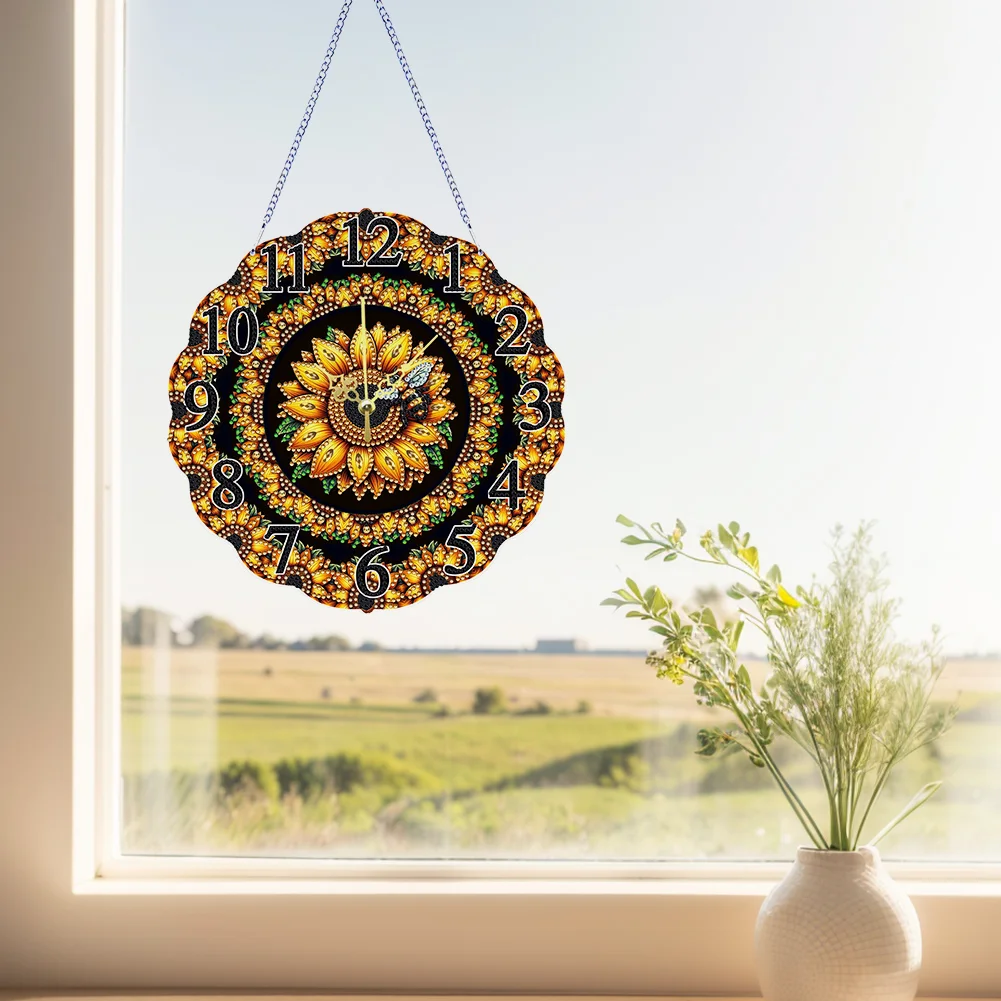 DIY Sunflower Bee Special Shape Diamond Painting Hanging Clock for Home Decor