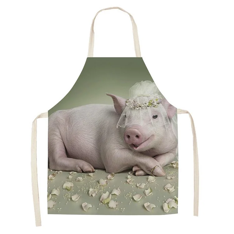 Waterproof Linen Kitchen Apron -pig