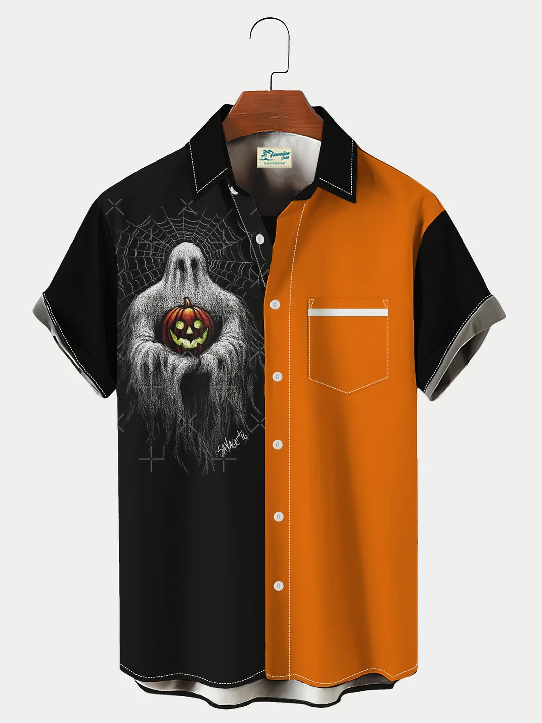 Men's Halloween Ghost Pumpkin Print Short Sleeve Shirt