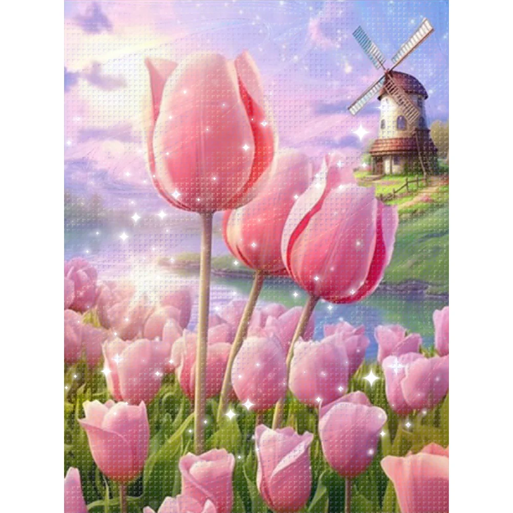 9CT Full Stamped Cross Stitch Bead Embroidery- Tulip(Canvas|44*62CM)