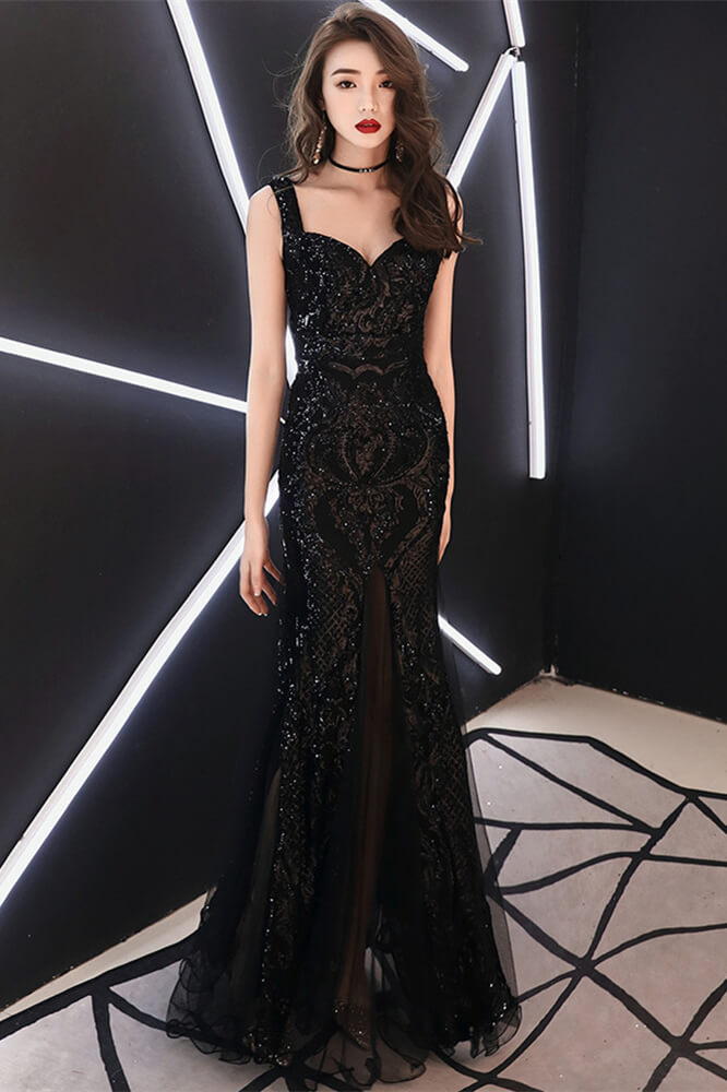 Stunning Sequins Long Evening Dress V-neck Mermaid Prom Dresses With ...
