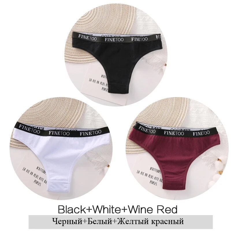 FINETOO Cotton Brazilian Panties Women Letter Underwear Ladies Low Waist Female Underpants Girls Soft Panty Comfortable Lingerie