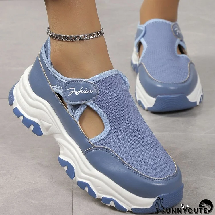 Blue Casual Hollowed Out Patchwork Contrast Round Comfortable Out Door Shoes