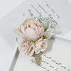 10PCS Wedding Catering Bridal Groom Guests Corsage Boutonniere Wrist Artificial Peony Flower Bouquets