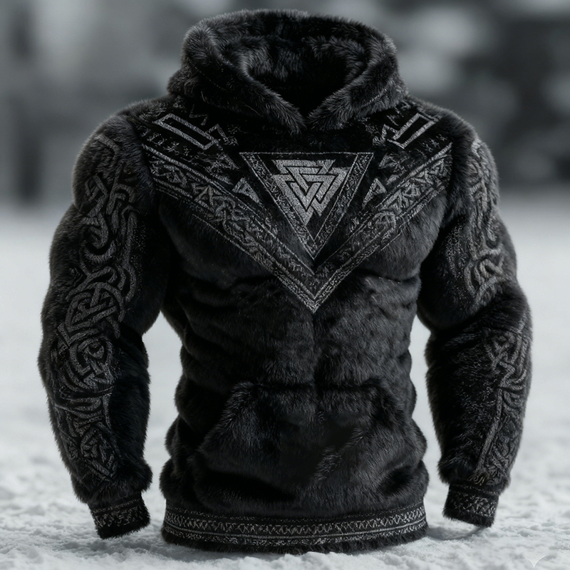 Men's Vintage Viking Tribal Celtic Art Cozy Flannel Hoodie elevenforest