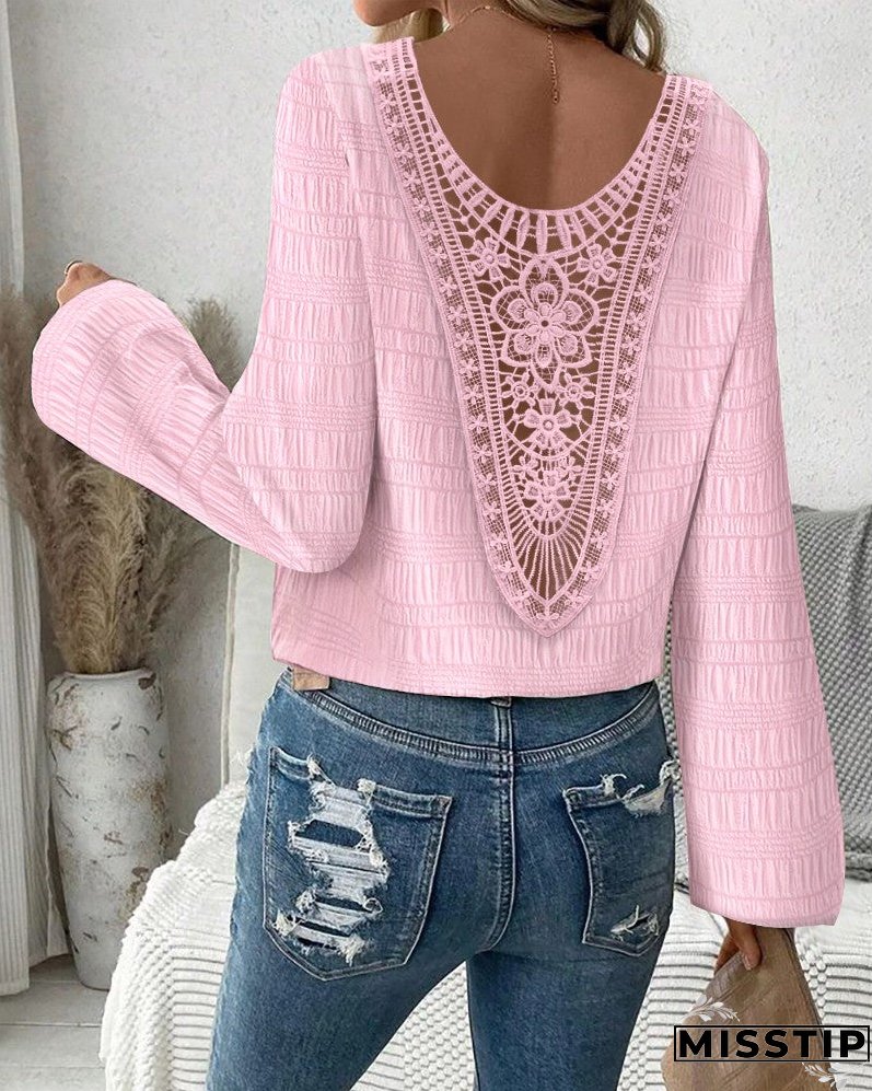Floral Pattern Contrast Lace Tied Detail Top