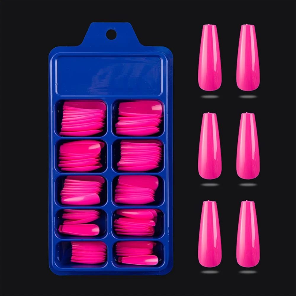 100Pcs Colorful Acrylic False Long Coffin Nails Fake Nails Flat Shape Art Tips Natural Full Cover Fake Nail Tips Manicure Tools-Nail Inspo