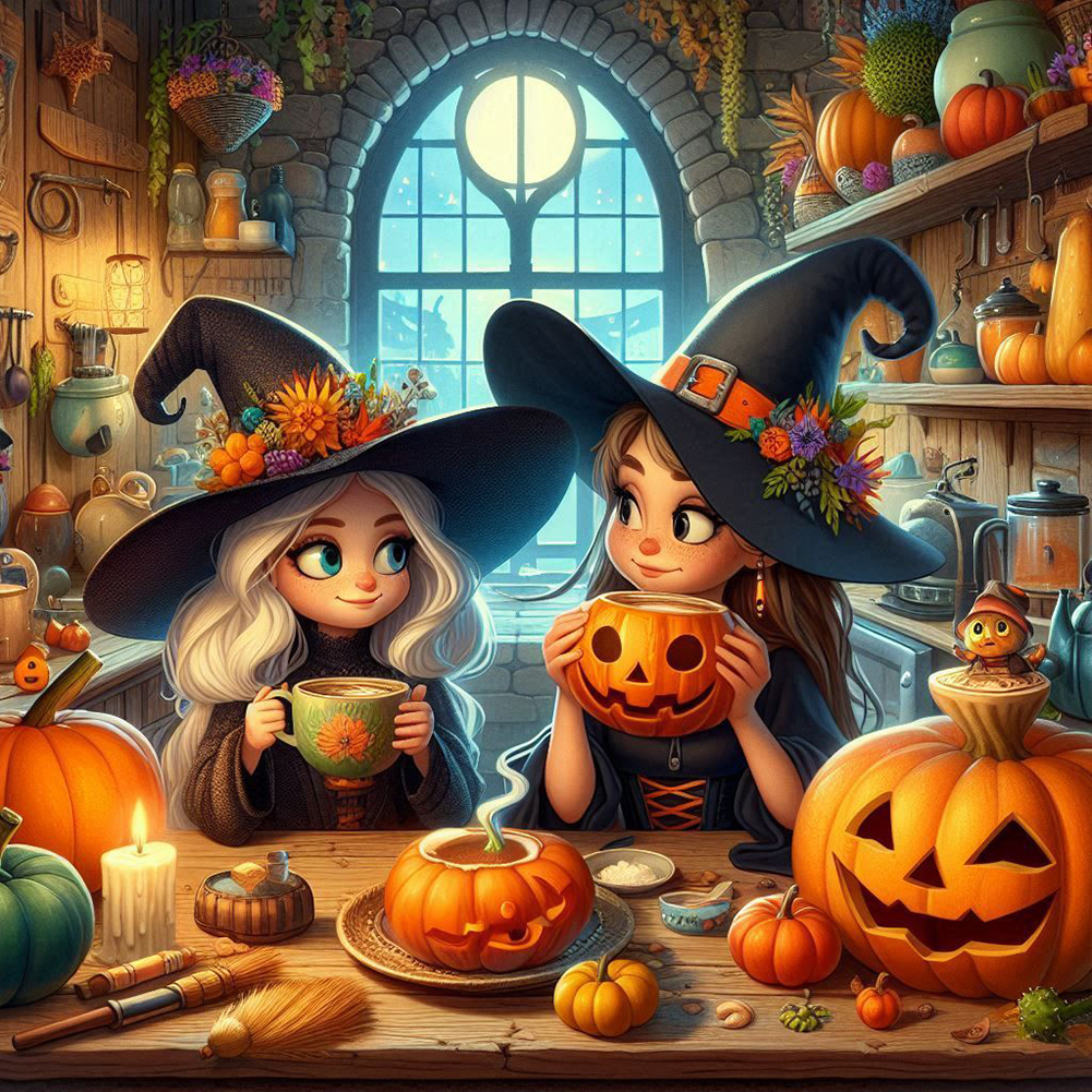 Witch And Pumpkin 40*40cm(canvas) full round drill diamond painting