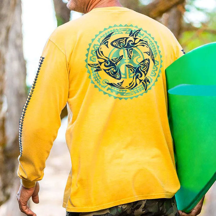 Long Sleeve Kako Tri Mano Pineapple Classic Round Neck T-shirt 920d