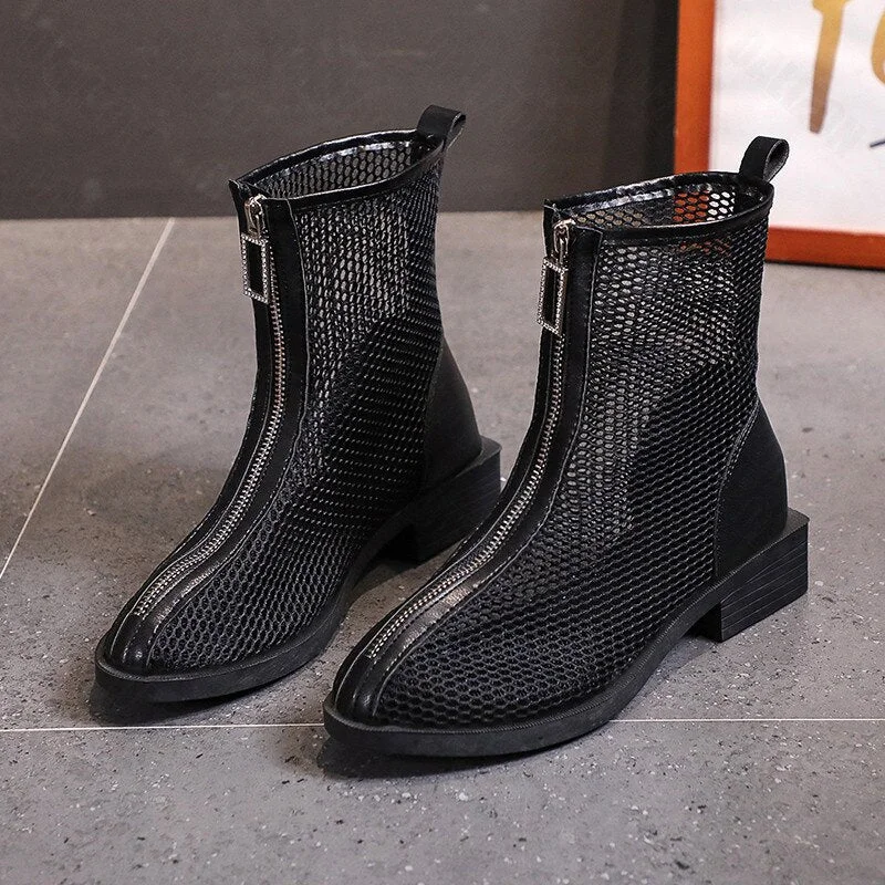 Vintage Women Gladiator Sandals Boots Casual High Heels Paltfrom Shoes Summer Women Mesh Air Hollow Zipper Sandal Boots Shoes