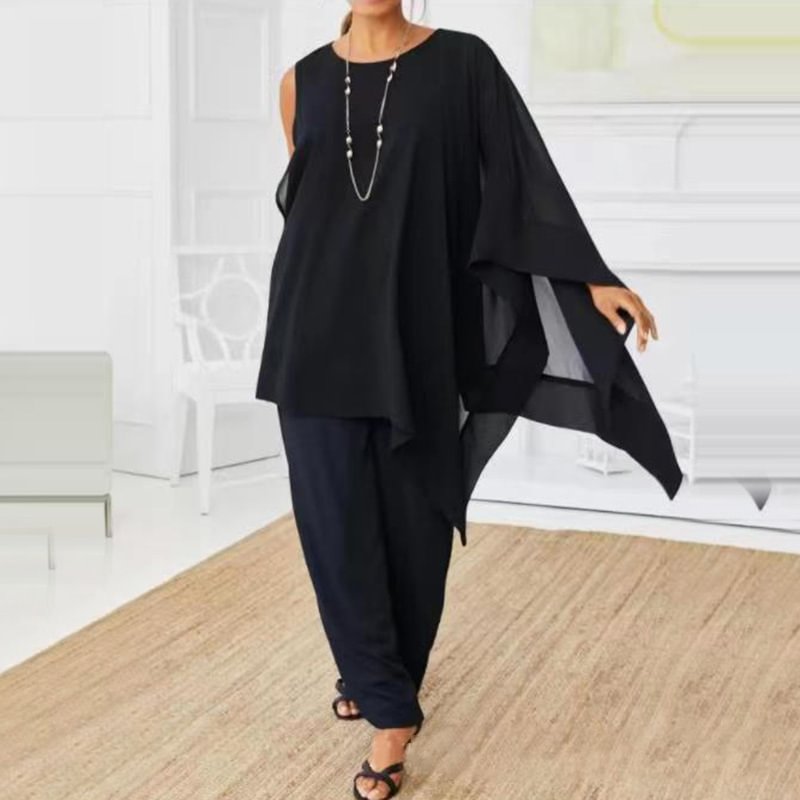 Casual Round Neck Top Trousers Two Piece Set MusePointer