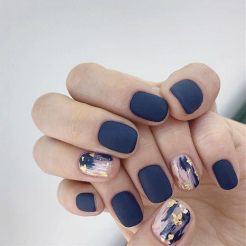 24pcs Acrylic Fake Nail with Glue Shinning Surface Purple Blue Short Square False Nail Art Decoration Accessories Press on Nails 928 515-1
