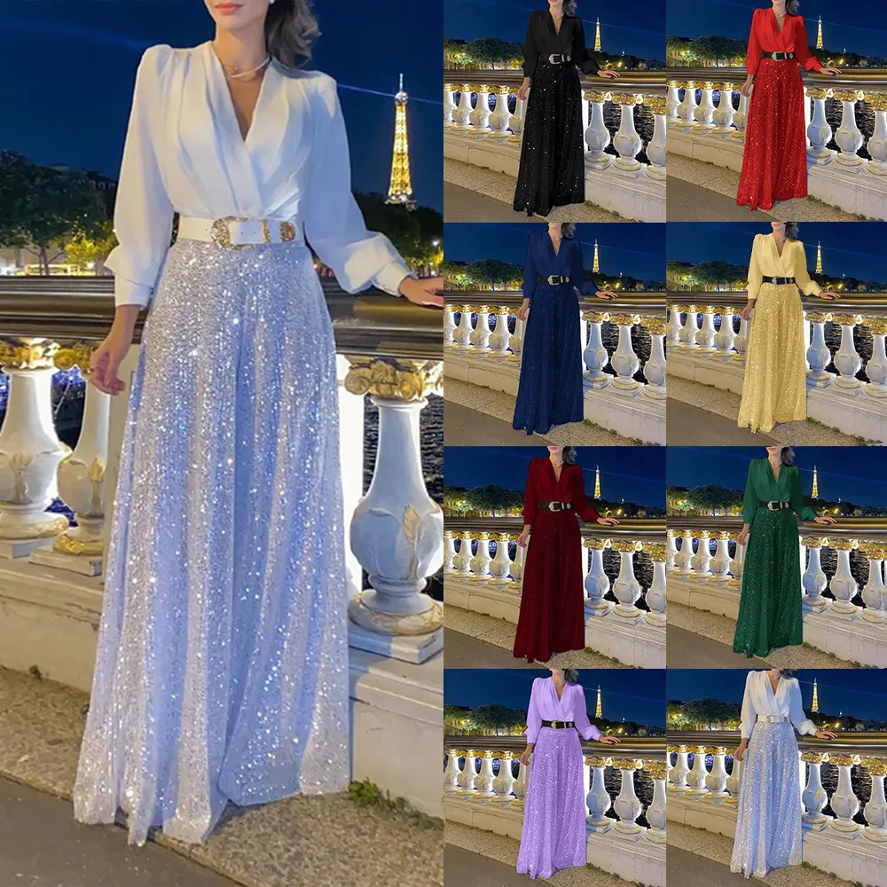 Uveng Uveng Buy Through The New Fashion V-Neck Long-Sleeved Shirt Temperament Elegant Waist Display Thin Bright Leg Pants