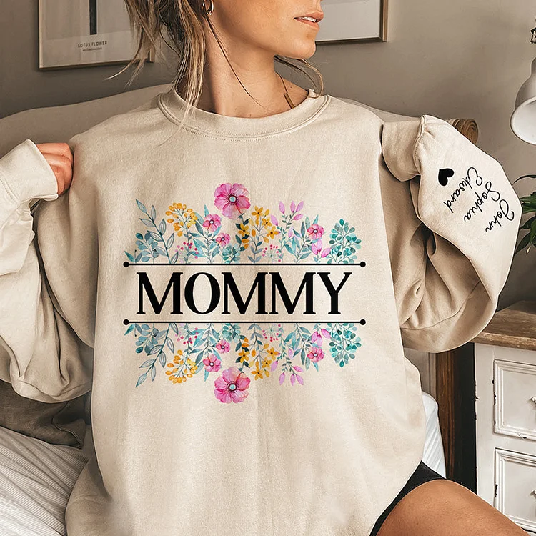 In Grandma's Garden, Love Grows Like Flowers - Family Personalized Custom Unisex Sweatshirt With Design On Sleeve - Birthday Gift For Mom, Grandma