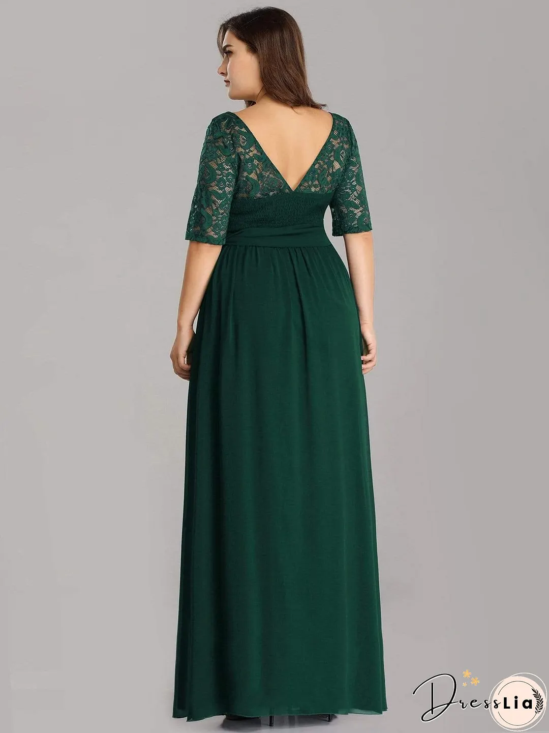 Sophisticated Lace Bodice Chiffon Maxi Evening Gown with Belt for Elegant Occasions