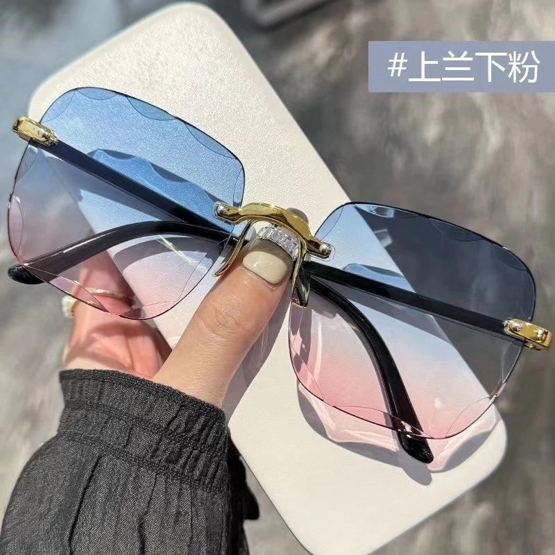 2 Pieces Fashion Gradient Color Pc Square Frameless Women’S Sunglasses