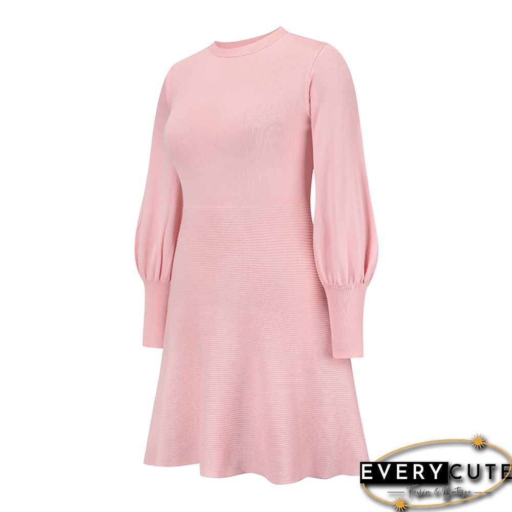 Pink Knit Slim Fit Long Sleeve Sweater Dress