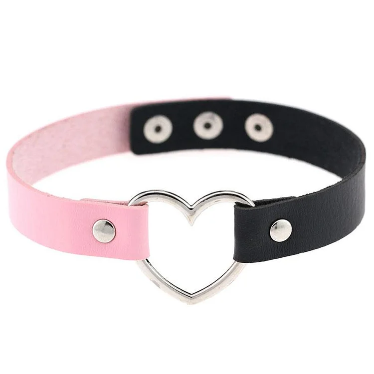 Love Heart Punk Leather Choker - Modakawa Modakawa